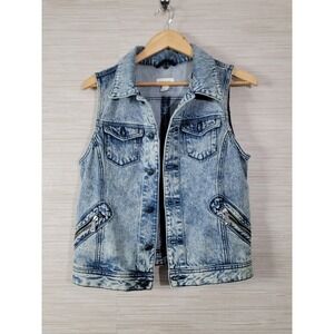 Diesel Women's Y2K Denim Vest Acid Wash Sleeveless Jean Jacket Zip Pockets M